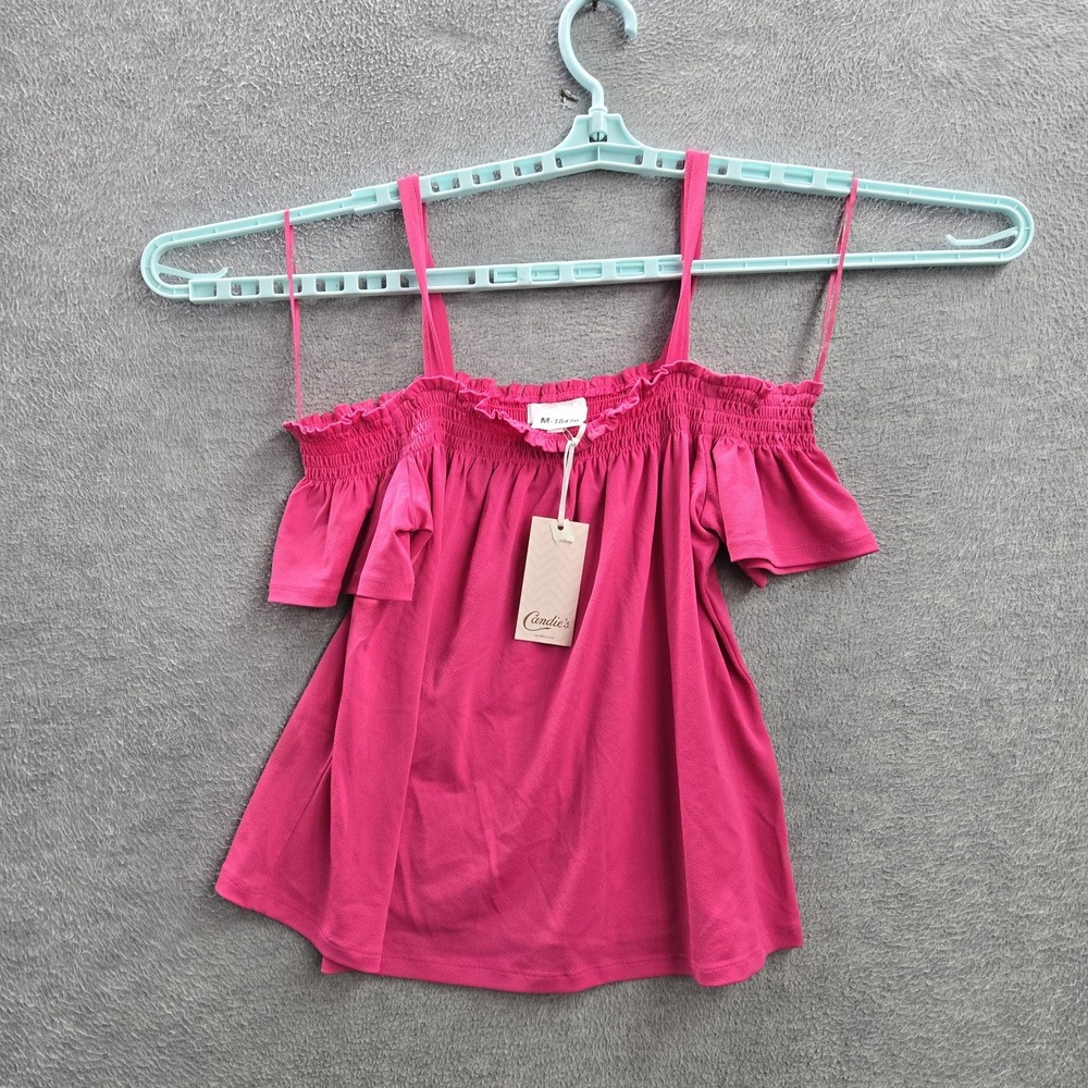 Candie's Women Blouse XS Pink Smocked Marilyn Ruffle Off The Shoulder NWT